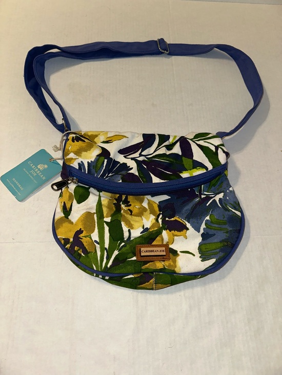 Caribbean Joe Handbags - Caribbean Joe Crossbody Bag Blue Yellow Tropical Palm Print Canvas Shoulder Bag